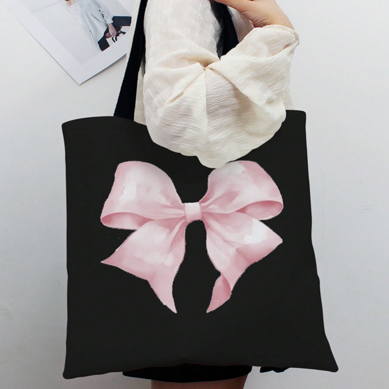 Ribbon Bow Gift - ROMWE Kawaii Bow Patroon Canvas Schoudertas