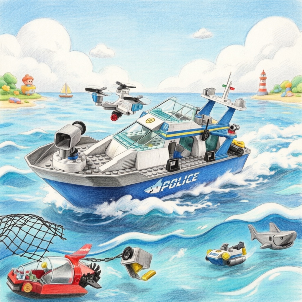 Lego Set Creator - City Series Bouwstenen Zeevangst Politie Patrouilleboot