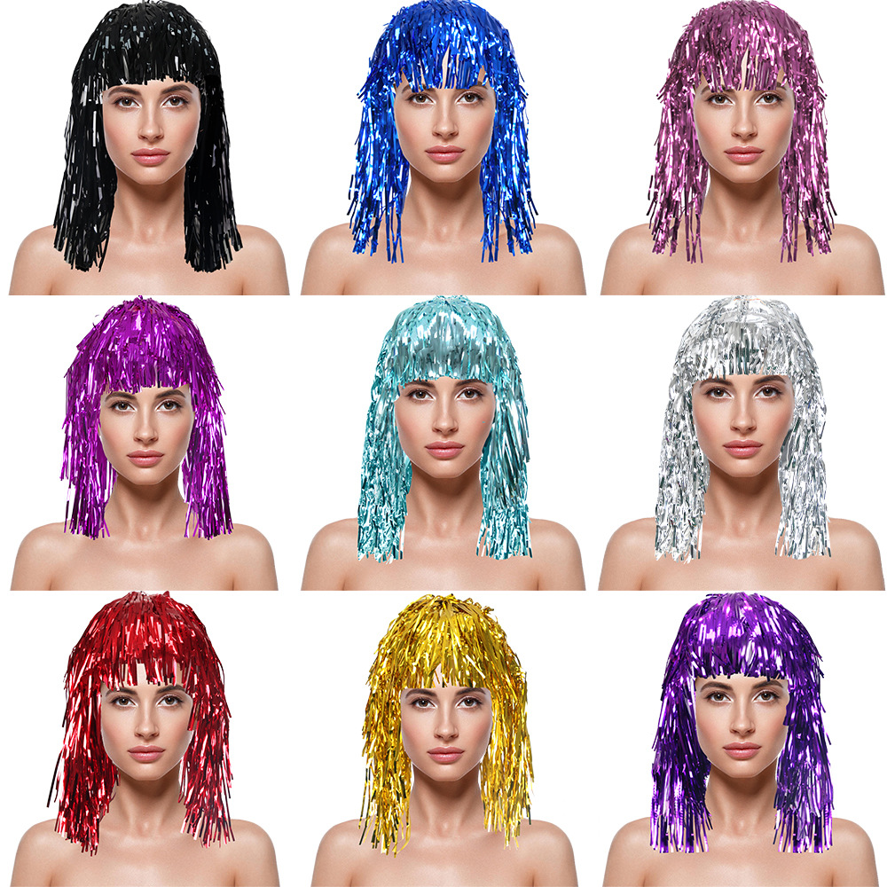 Tinsel Garland Decoration - Cosplay Disco Pruik Folie Klatergoud Glanzende
