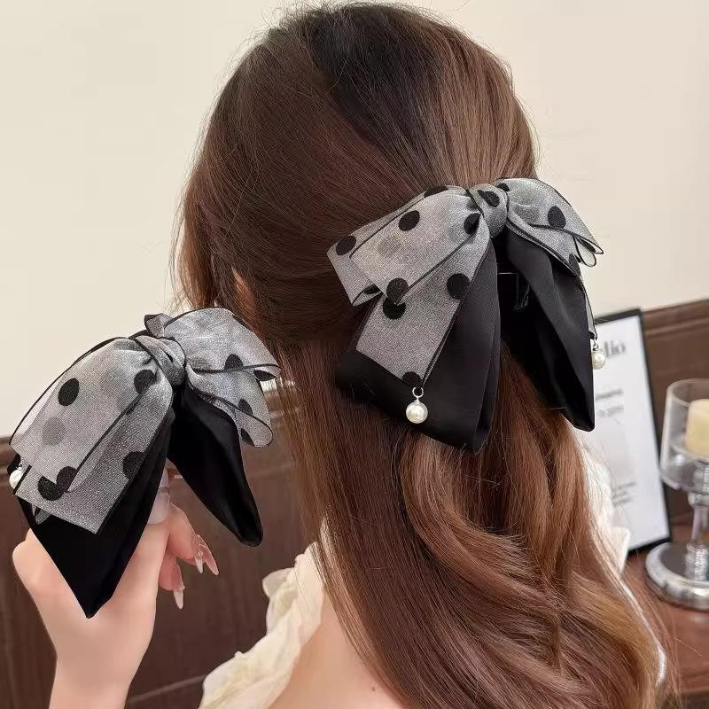 Ribbon Bow Gift - Elegante grijze polkadot strik haarspeld voor